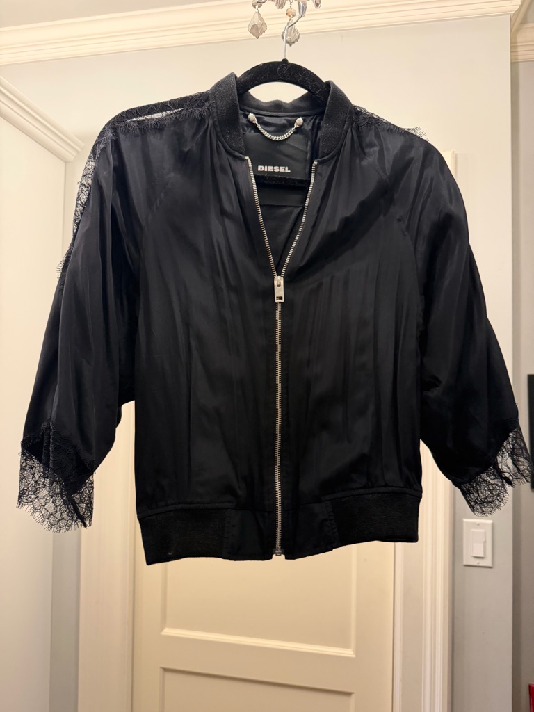Diesel Black Lace-Trim Bomber Jacket
